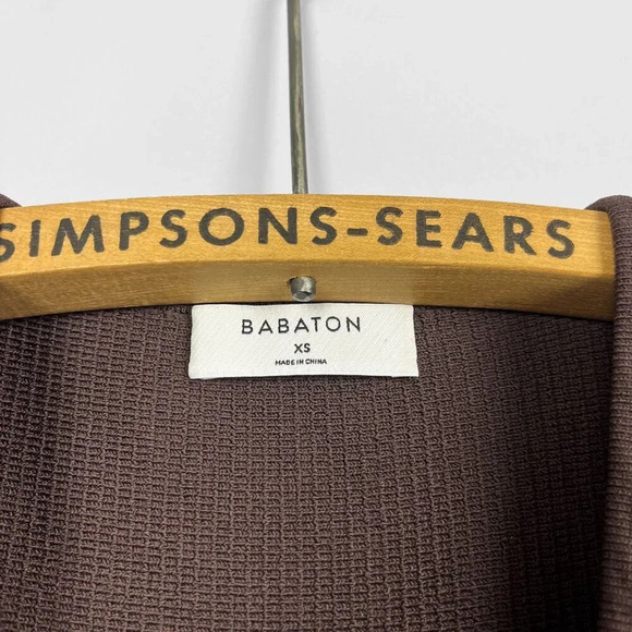 Aritzia Babaton Womens XS Sculpt Knit Ribbed Deep  V Neck Mini Dress Dark Brown - Picture 5 of 5